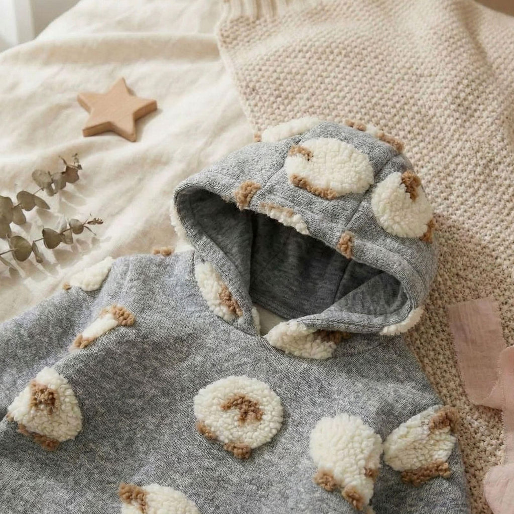 Lamb Plush Hooded Baby Romper - Cozy Grey