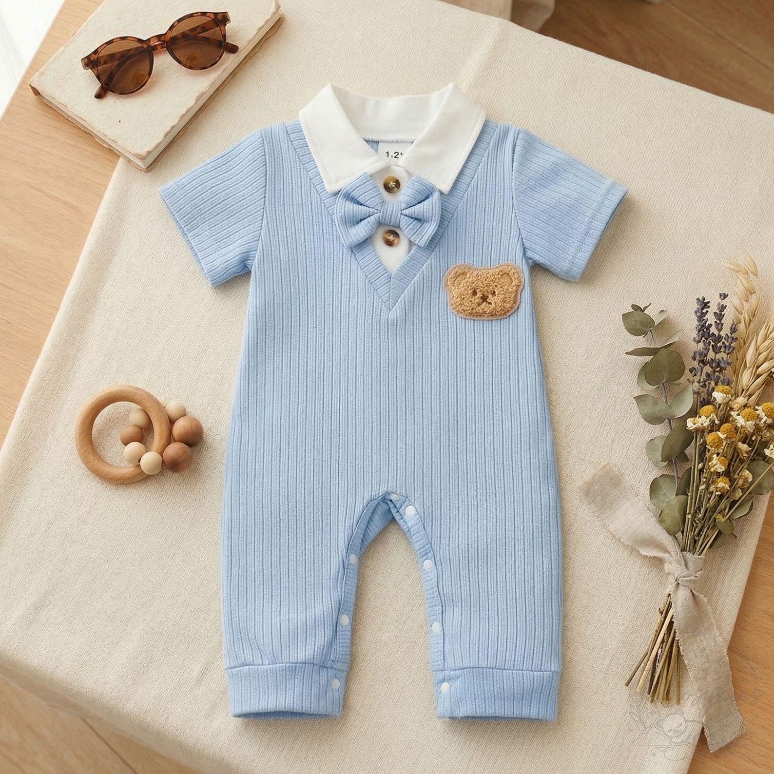 Gentleman Bowtie Baby Boy Romper - Dapper Summer Edition