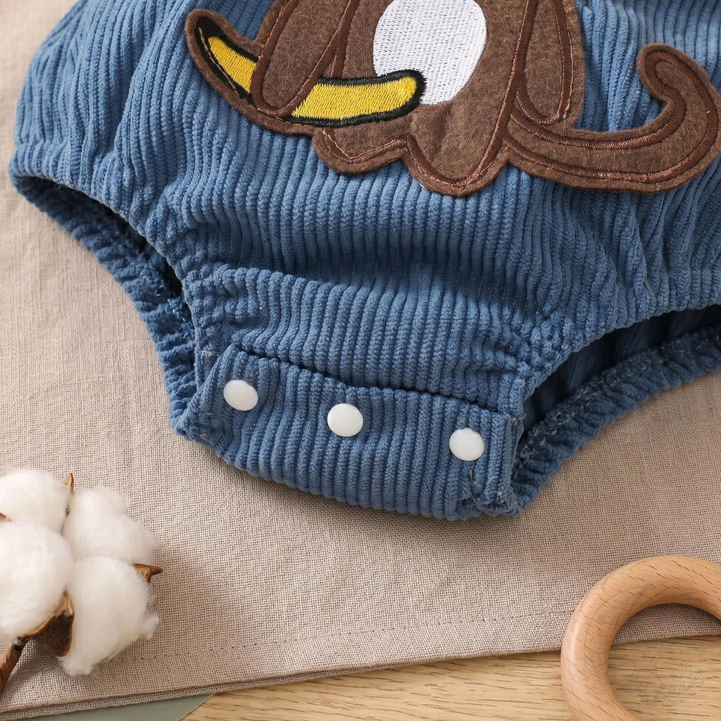 Monkey Knit Romper & Bear-Ear Hat Set - Steel Blue