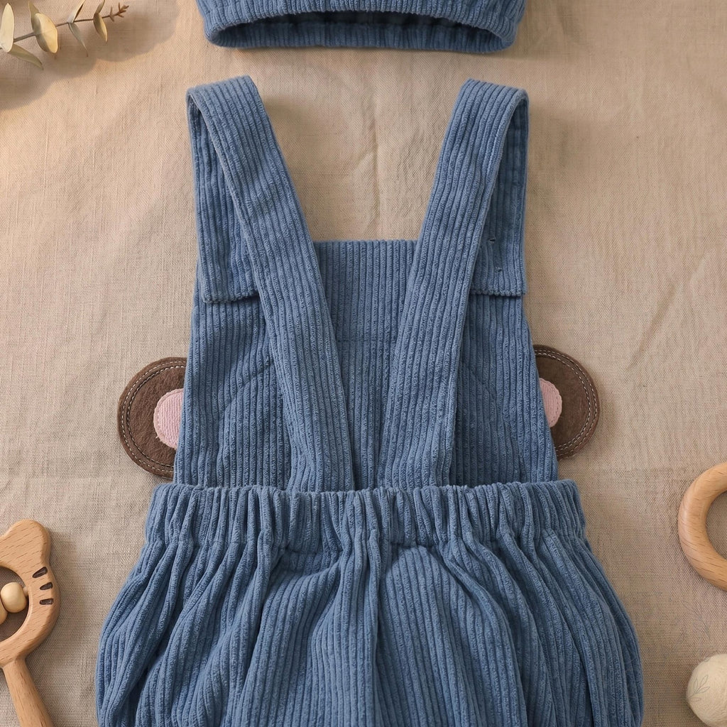 Monkey Knit Romper & Bear-Ear Hat Set - Steel Blue