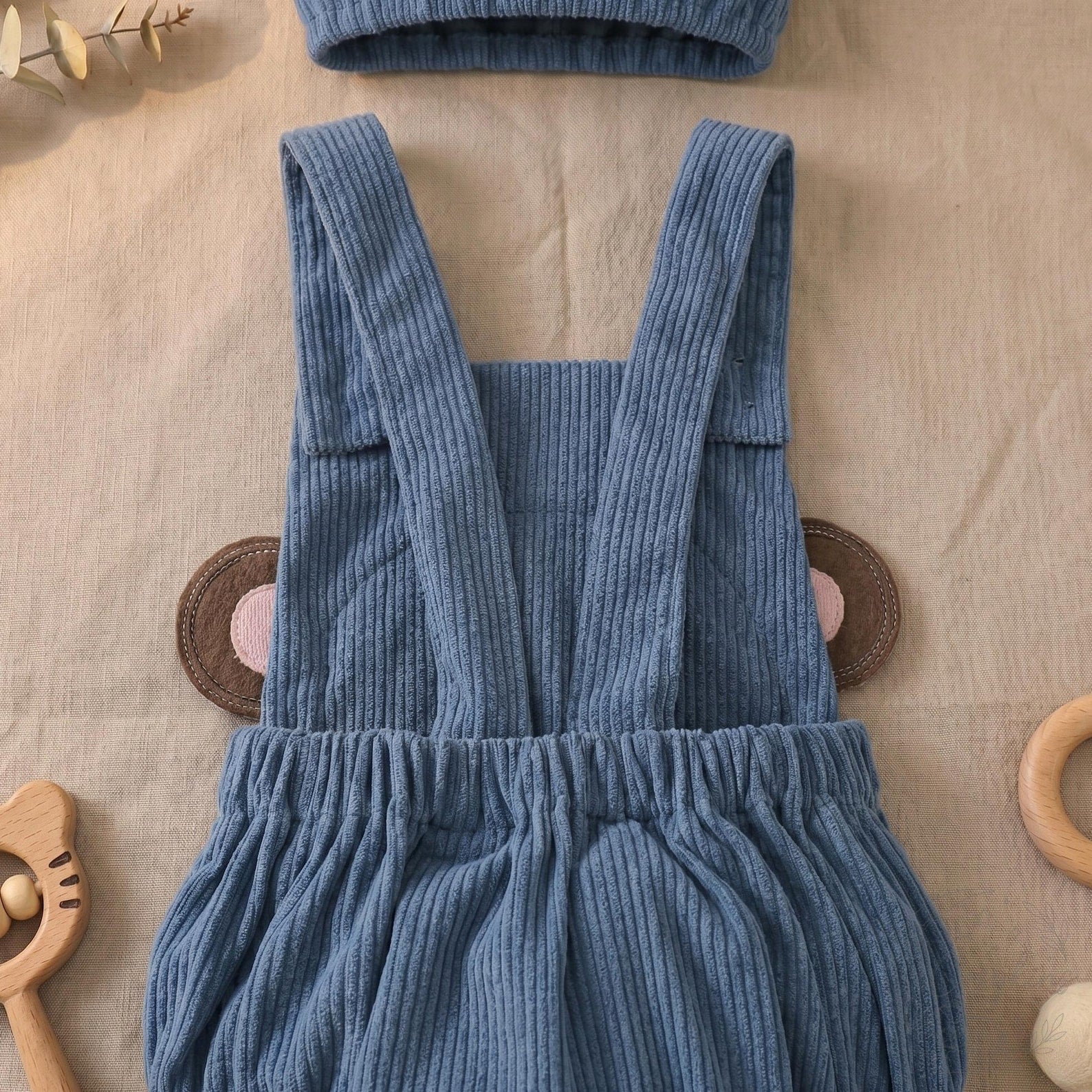 Monkey Knit Romper & Bear-Ear Hat Set - Steel Blue