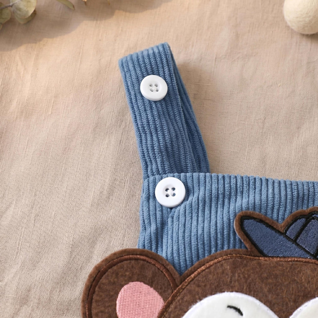 Monkey Knit Romper & Bear-Ear Hat Set - Steel Blue